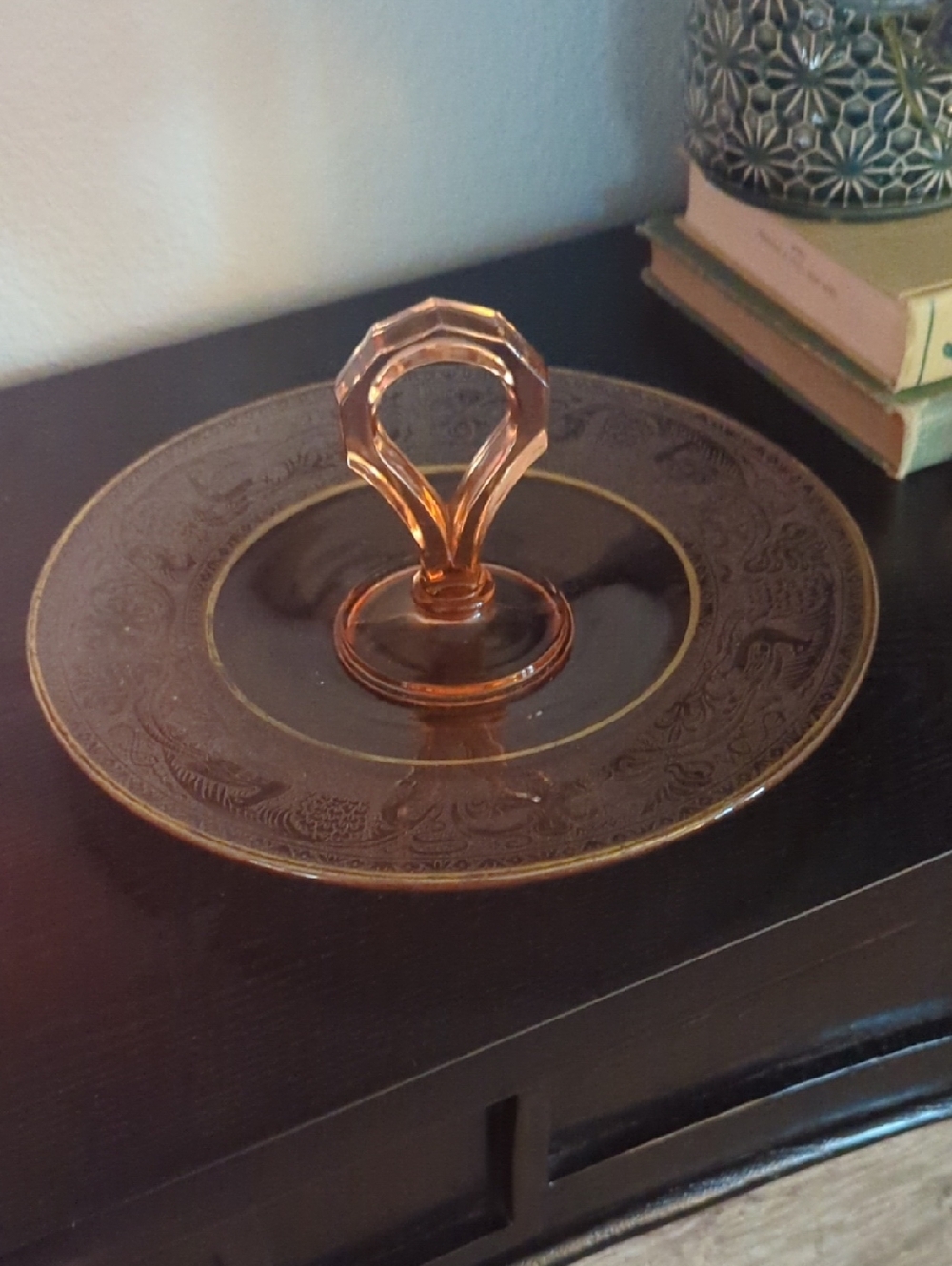 Vintage Pink Glass Handle Serving Tray